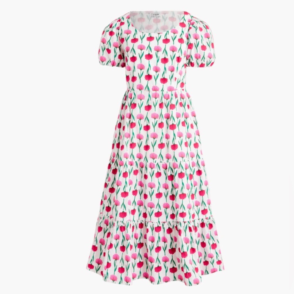 J.Crew Women's Petite Tiered Poplin Midi Cotton White Dress